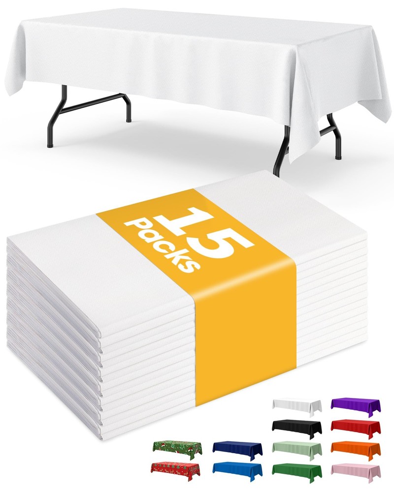 White Plastic Table Cloth Rectangle Table 15 Pack, 54''×108'' Tablecloth for ...