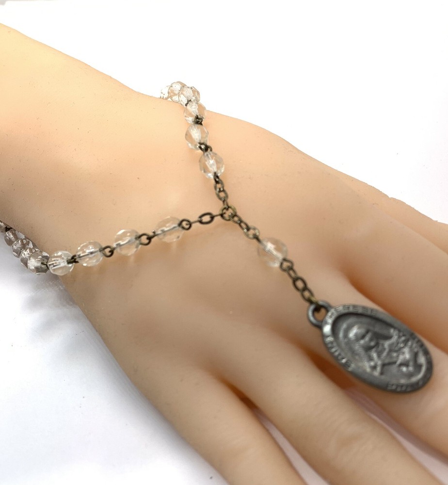 antique saint Therese faceted glass beads rosary