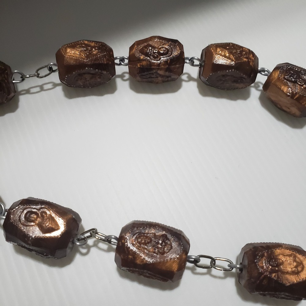 Saint Benedict Catholic Rosary Brown Bead Silver Cross 60" Gigantic Handmade