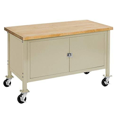 Mobile Workbench with Security Cabinet Maple Butcher Block Square Edge 60"W x