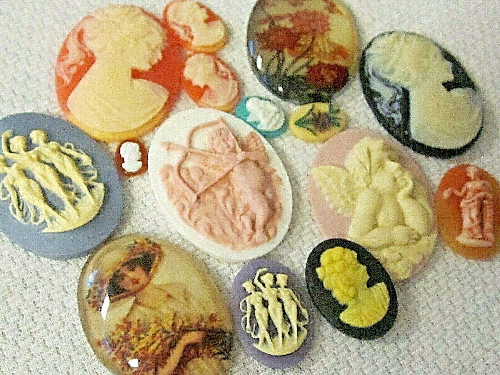 * SALE * VTG 15 CAMEOS 40x30mm HUGE LOT THK JEWELRY RESIN FINDINGS REPAIR CRAFTS