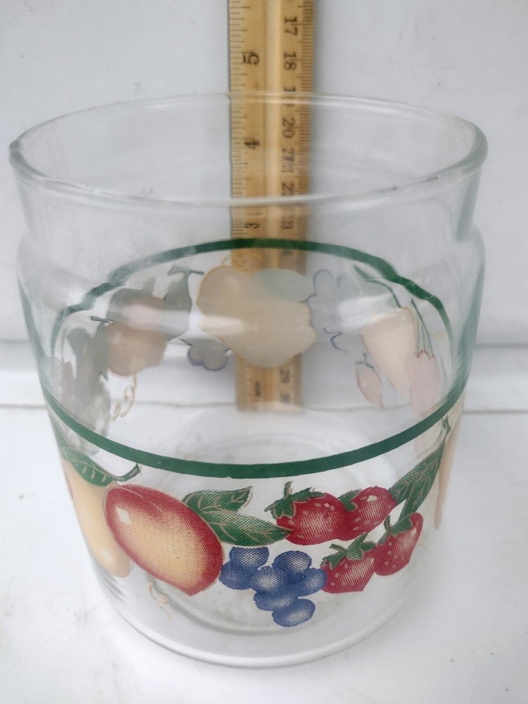 Covered Glass Candy Jar W/Removable Lid Fruit Design Pattern