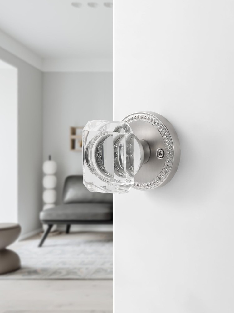 Satin Nickel Door Knobs Crystal Door Knob Brushed Nickel Passage Door Knobs S...