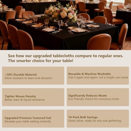 Tablecloths Rectangular 60x102 Inch, Polyester Fabric 10PC-60x102 In, 6FT Black