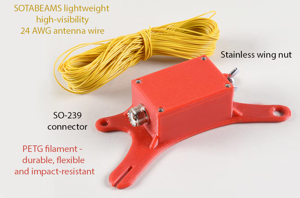EFHW End Fed Half Wave Antenna with integrated winder Assembled with 70ft wire