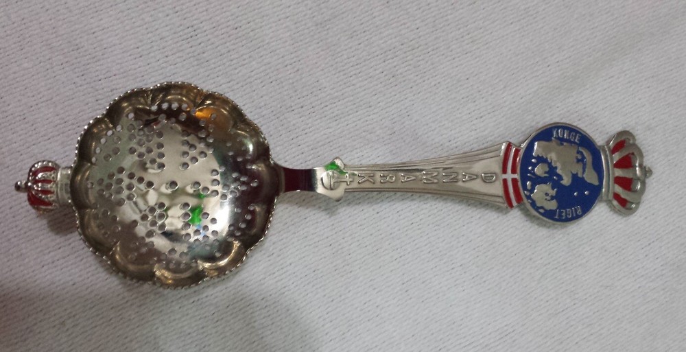 Konge Regit Danmark Silver Plated Sugar Sift Tea Strainer Spoon Crown Christian