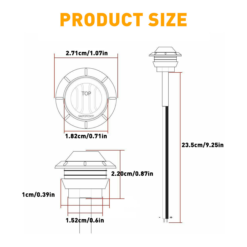 20X 3/4" 12V Marker Lights LED Truck Trailer Round Side Bullet Light Amber Red