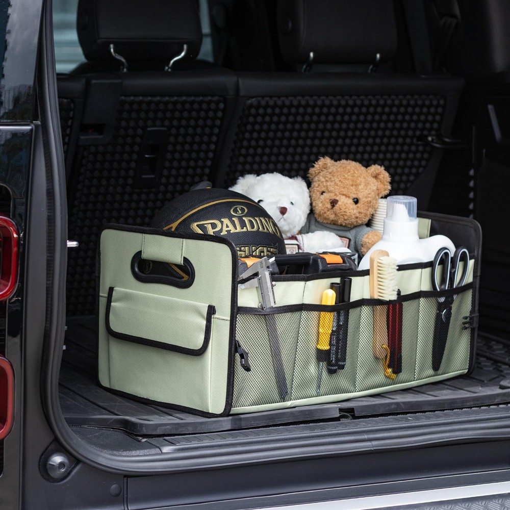 Car Trunk Organizer Collapsible Multi Compartment Box Adjustable Light Green