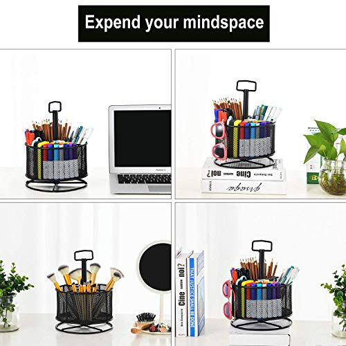 Mesh Desk Organizer, 360-Degree Rotating Multi-Functional Pen Holder, 4