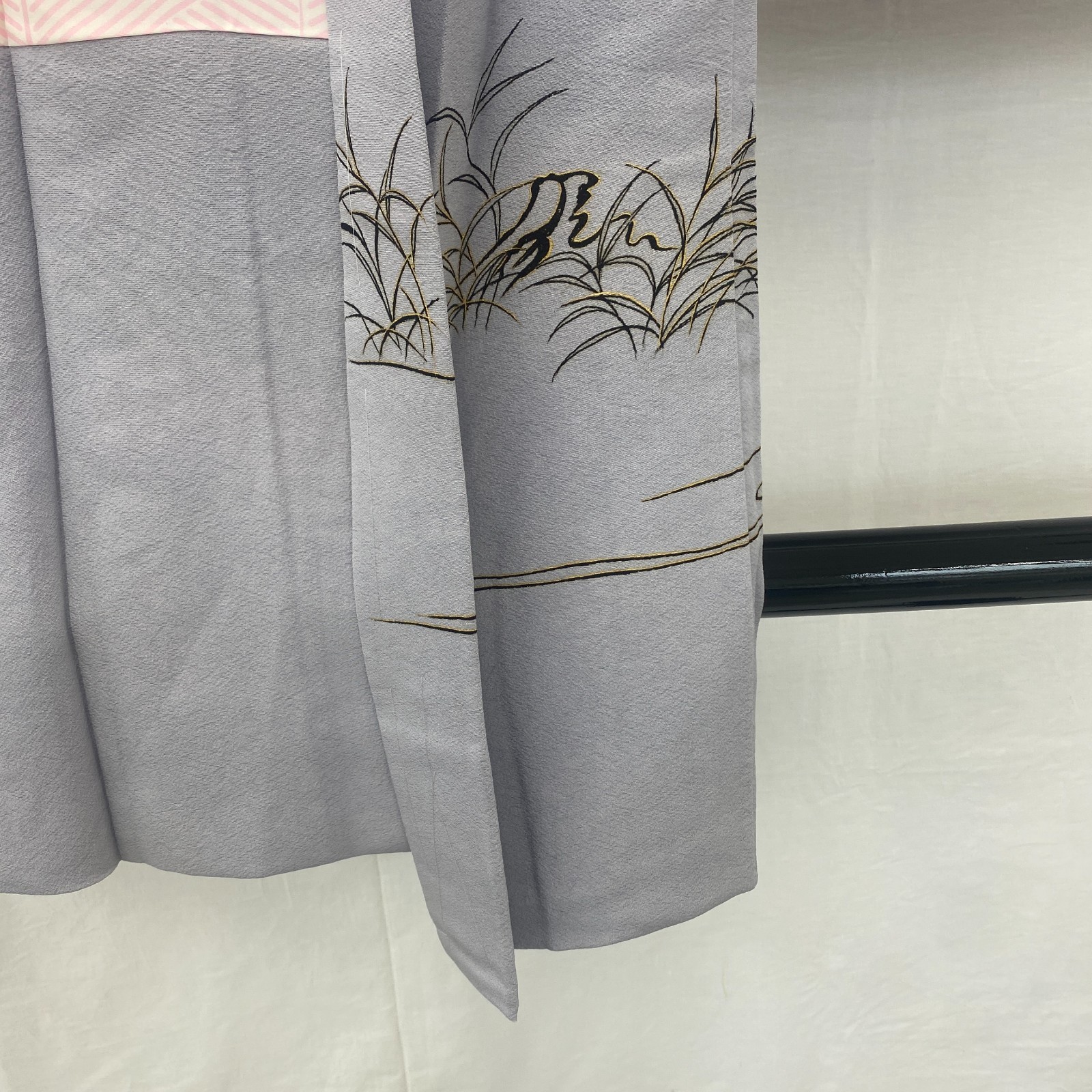 Japanese Vintage Kimono Haori Jacket Polyester Gray Traditional Authentic 35 in