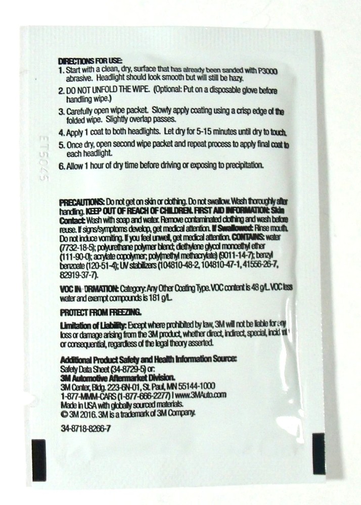 3M Quick Headlight Clear Coat 8x wipe lot