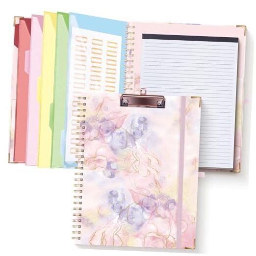 Clipboard Folio with Refillable Notepad for Letter Size (11" x Pink Marble