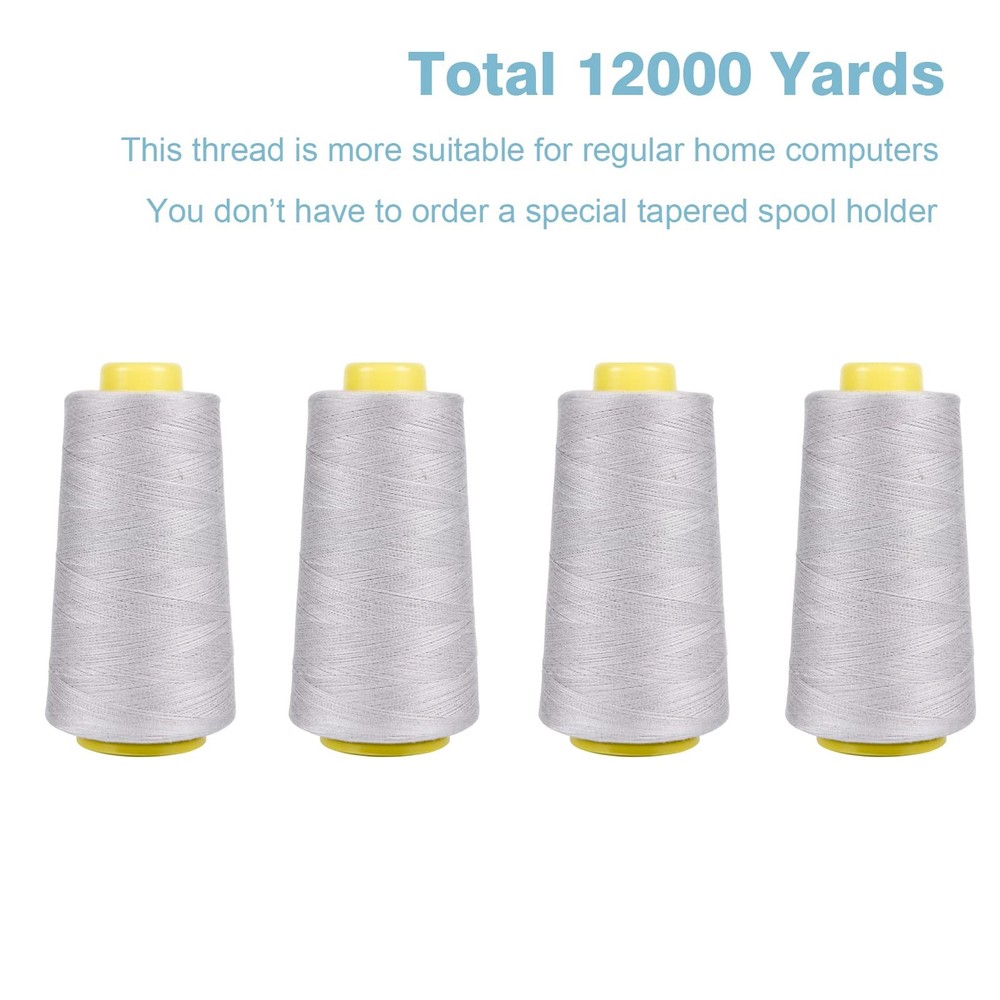 Gray Serger Thread 4 Cones 3000 Yards Each All-Purpose Polyester Spool