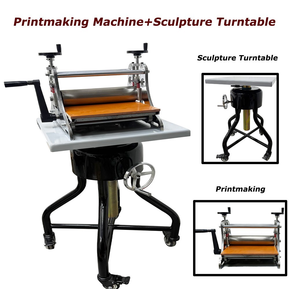 Slab Roller Printmaking Machine+Sculpture Turntable Set 360° Rotating Turntable