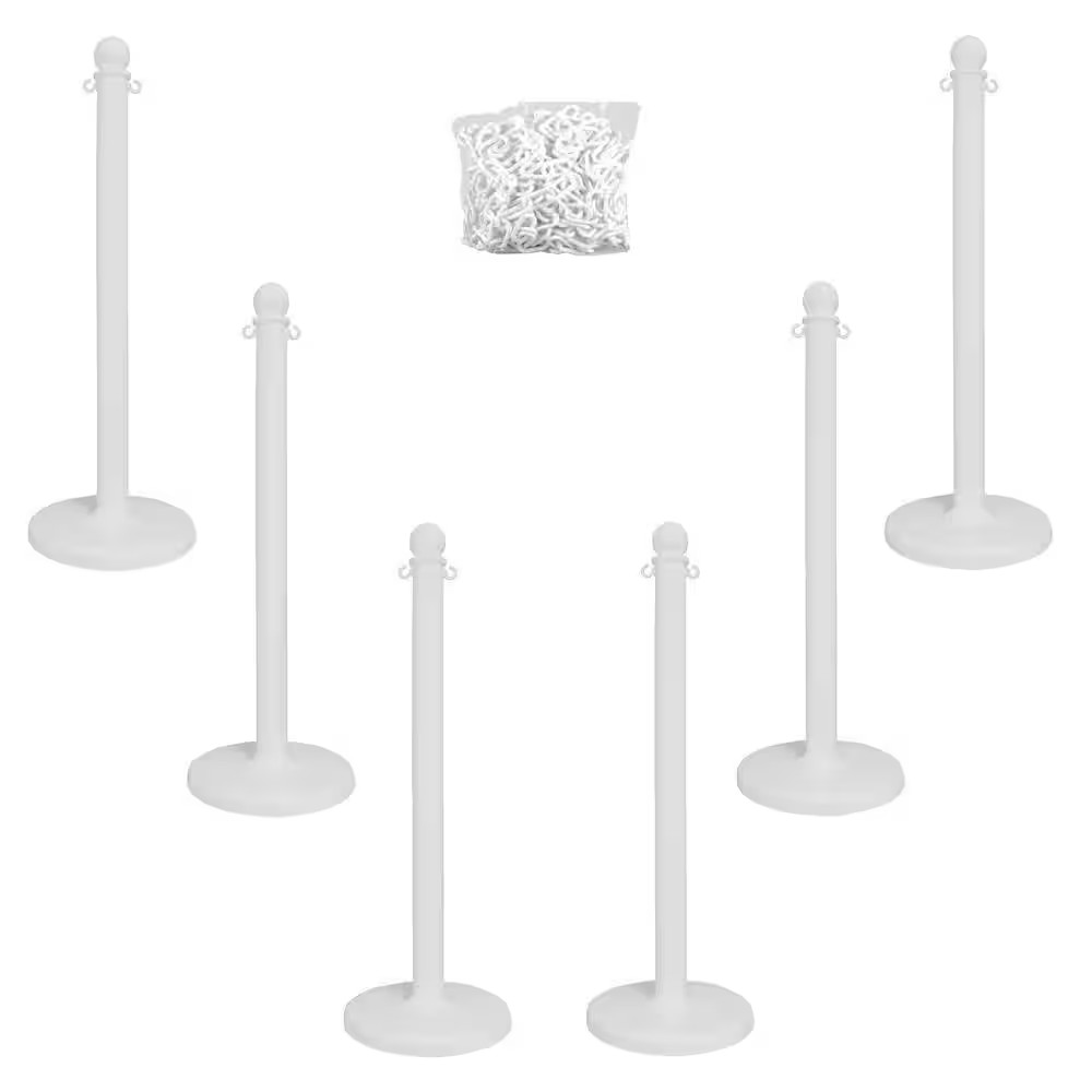 Medium Duty White Stanchion and Chain Kit
