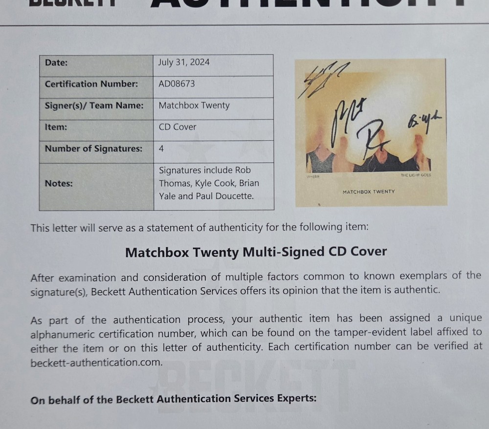 MATCHBOX TWENTY SIGNED CD DISPLAY BECKETT LOA THOMAS AUTOGRAPHED 20 PRESENT GIFT