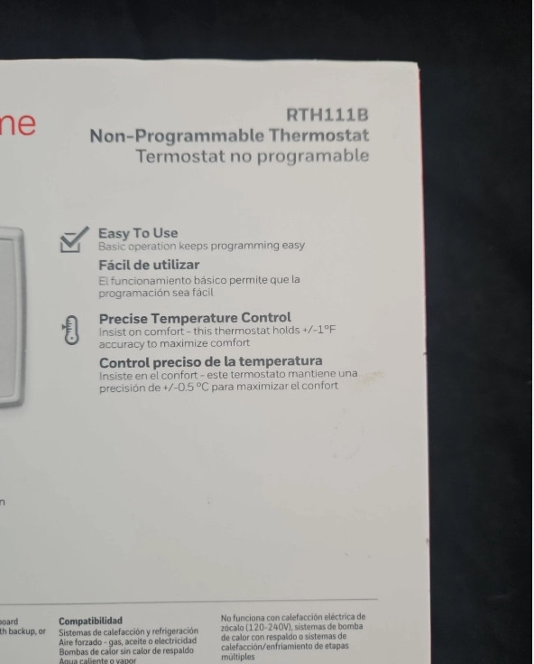 HONEYWELL HOME RTH111B HORIZONTAL NON-PROGRAMMABLE THERMOSTAT