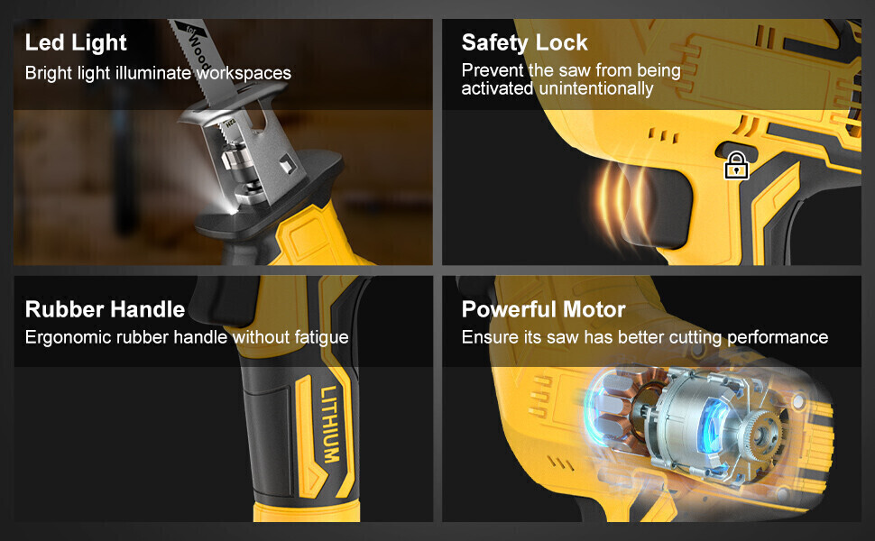Brushed Cordless Reciprocating Saw For Dewalt 20V Max Battery Variable 5-Speed