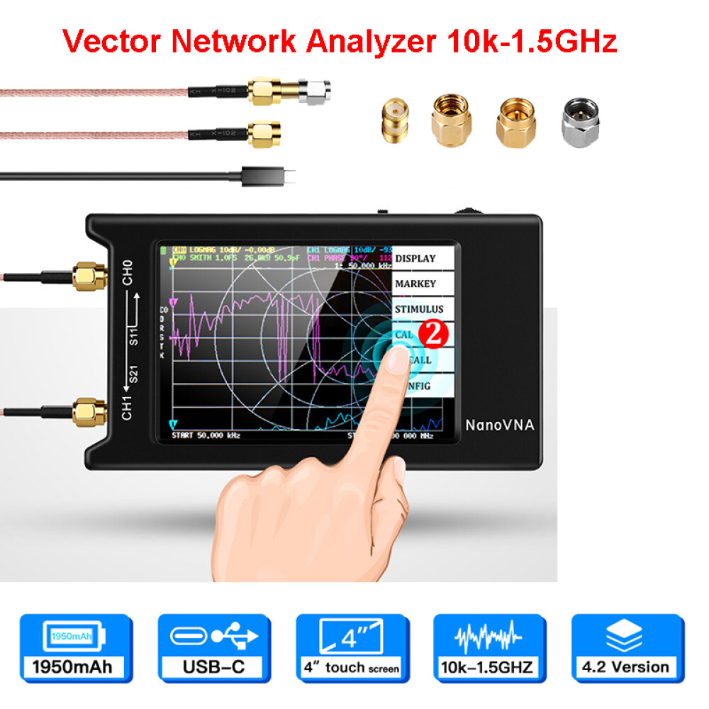NanoVNA-H4 Vector Network Analyzer 10k-1.5GHz MF UHF VHF HF Antenna Analyzer 4"
