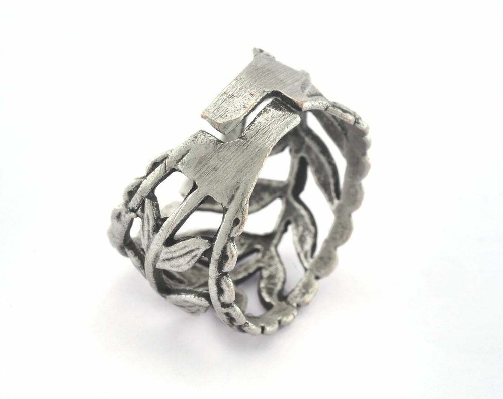 Leaf Adjustable Ring Antique Silver Plated brass 18mm 8US innsize Adjustab 3349