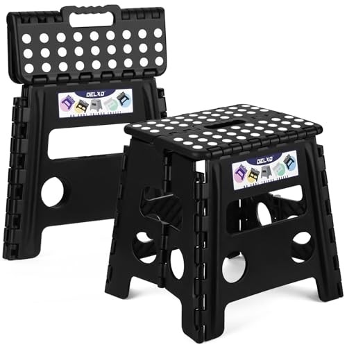 13 inch 2 Pack Folding Step Stool, Non-Slip Foldable Stools 13 Inch-2PC Black