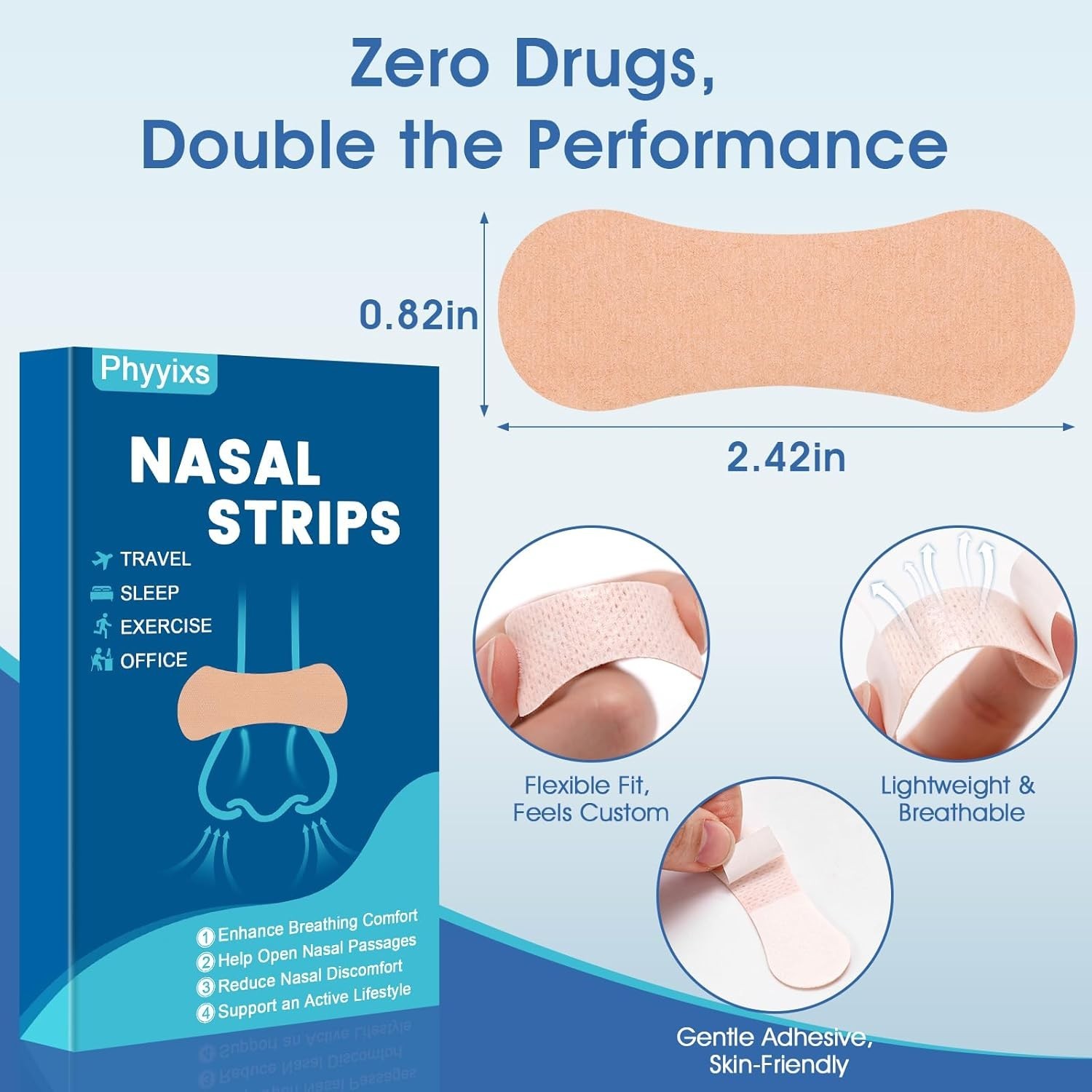 70 Pcs Nasal Strips，Extra Strength, Sweat-Proof Adhesive Performance Nose Strips