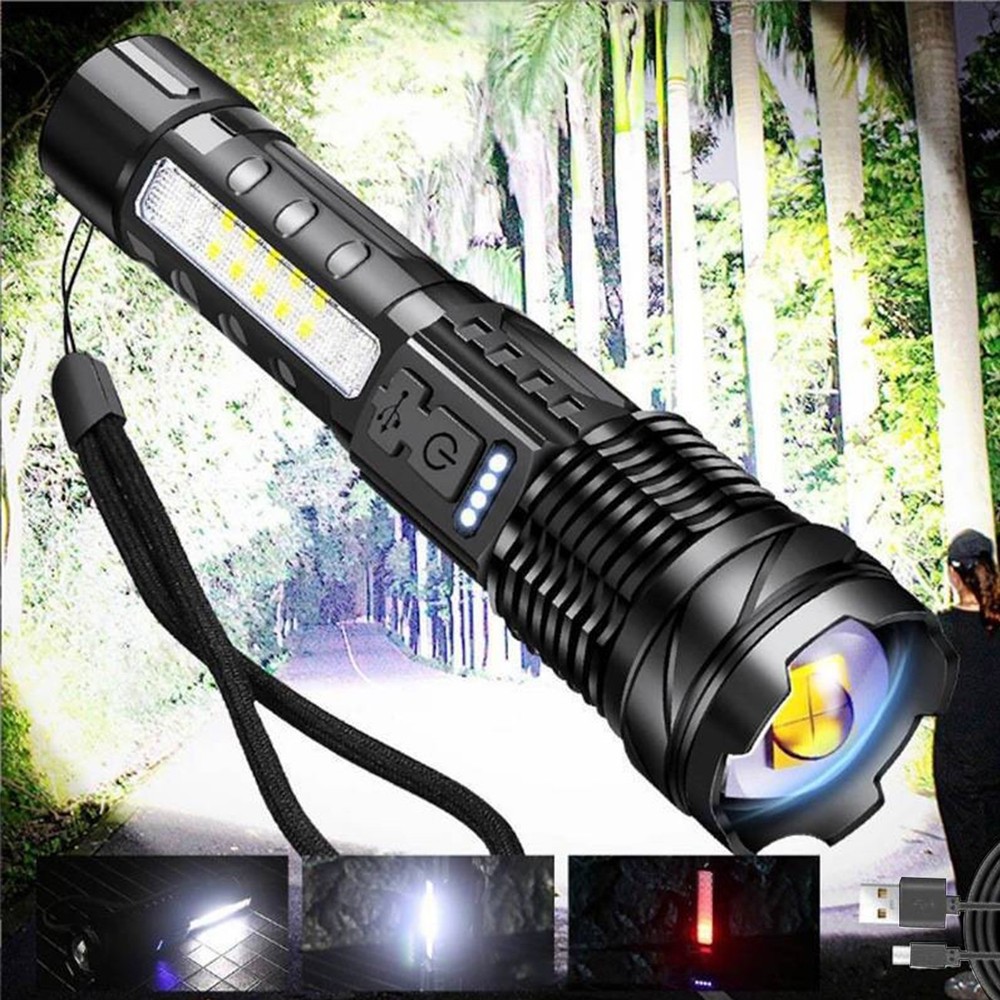 2Pack USB Rechargeable LED Flashlight Zoomable for Camping Hiking & Work