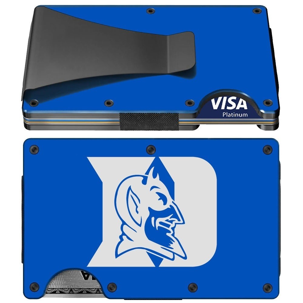 Duke Blue Devils Engraved Titanium Blue RFID Blocking Wallet w Clip D7