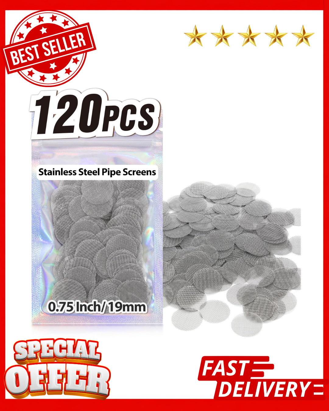 120 Pcs Pipe Screens Stainless Steel Screen Filter for Pipe 3/4 Mesh Pipe Filter