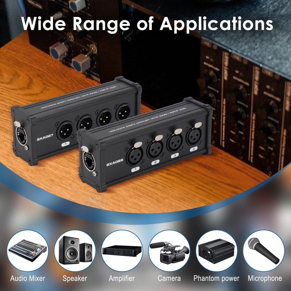 2 Pack 4 Channel 3 Pin Multi Network XLR Cable Breakout, XLR to RJ45 Ethercon...