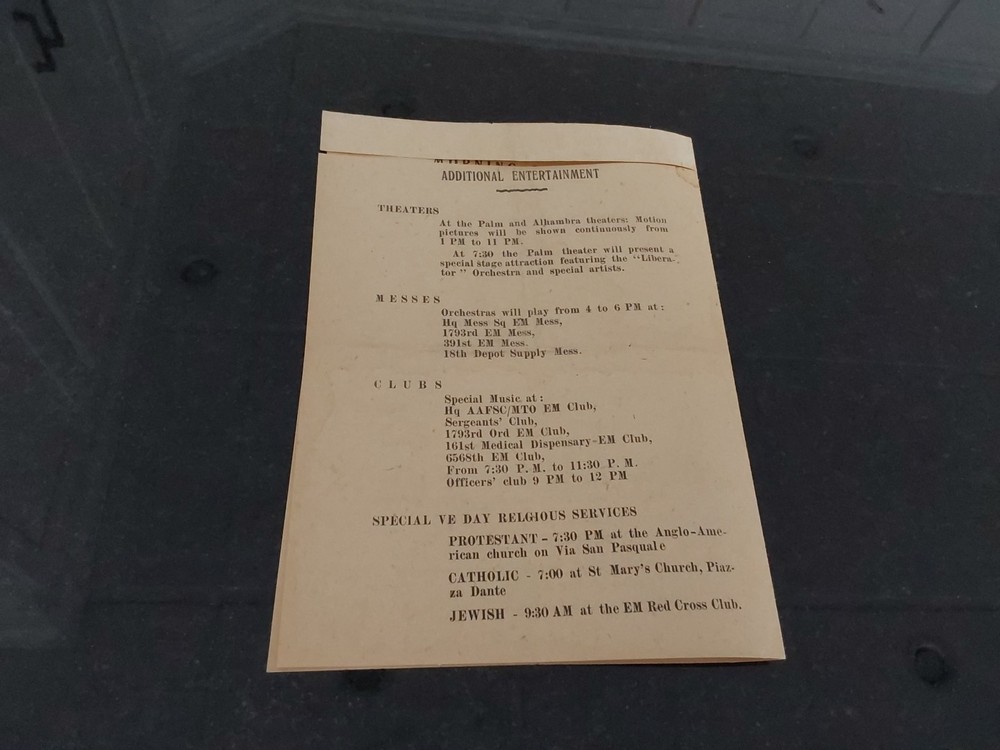 WWII V-E Day Program AAF Service Command Mediterranean Theater of Operations