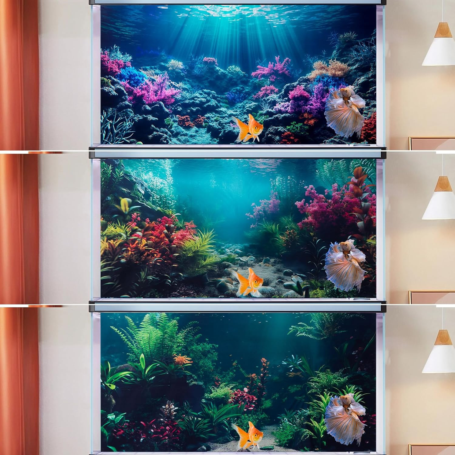 3 Pack Aquarium Background, 30x18 inches Polyester Aquarium Background, Cloth Fi