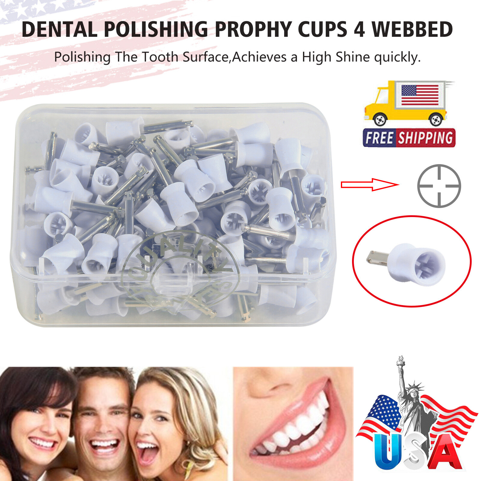 100PCS Dental Prophy Tooth Polishing Cups brushes Latch-Type Rubber White Blue
