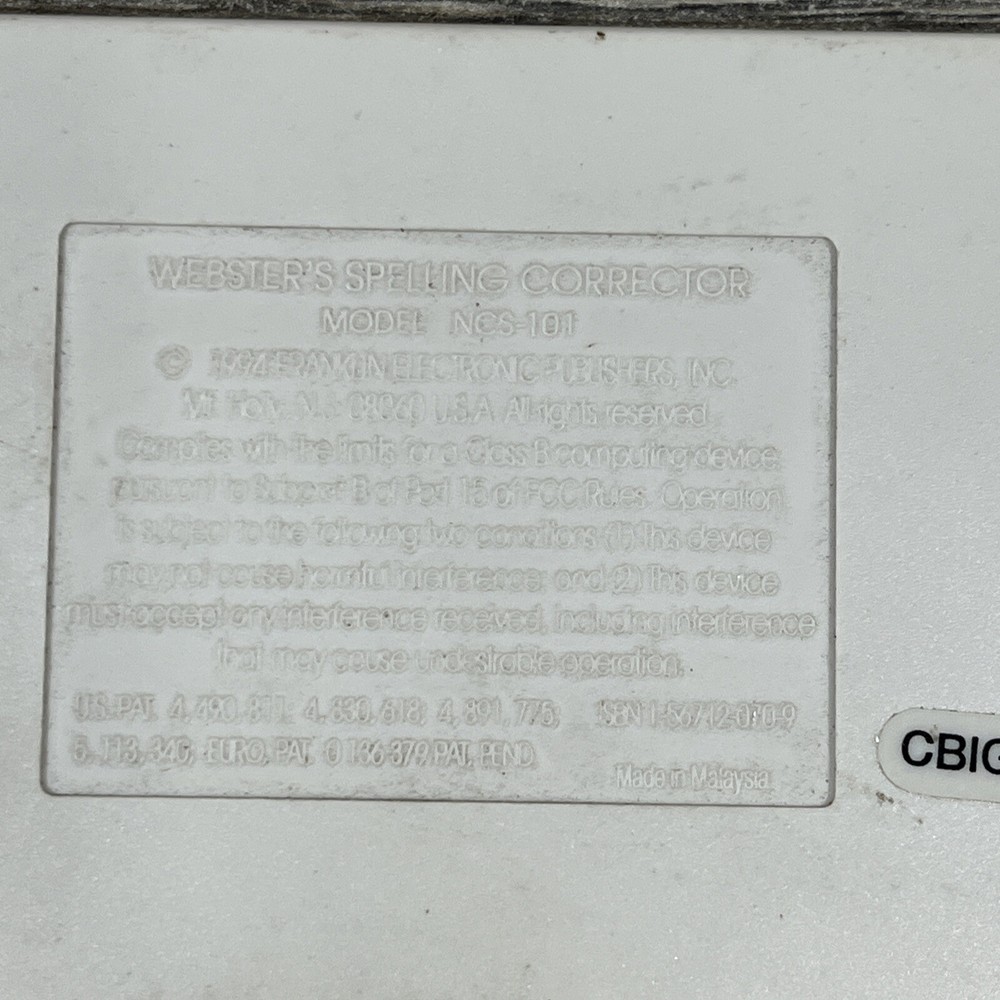 Franklin Webster's Spelling Corrector NCS-101 Vintage 1994