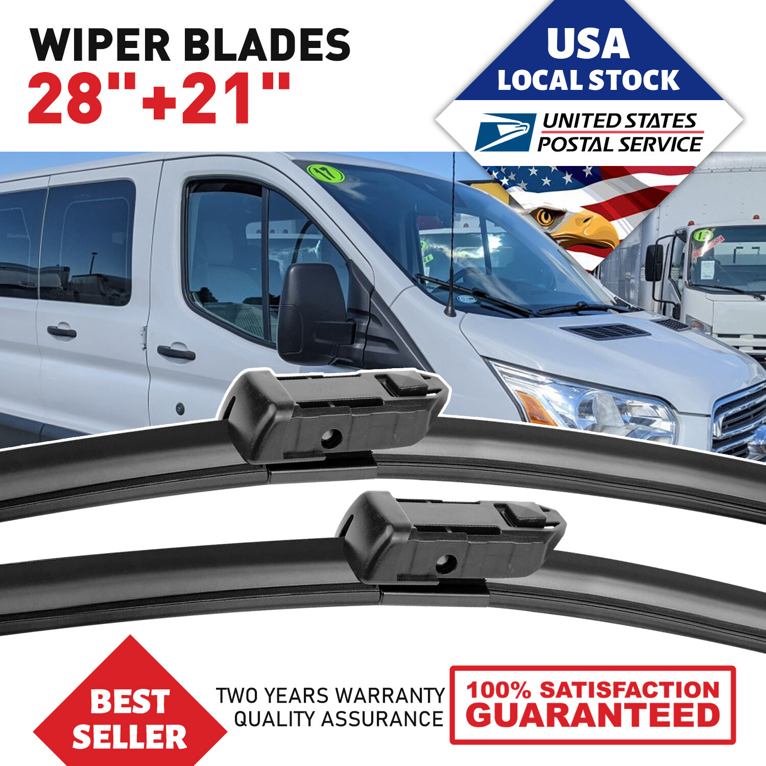 Set of 28"&21" Bracketless Windshield Wiper Blades For Ford Transit-150-250-350
