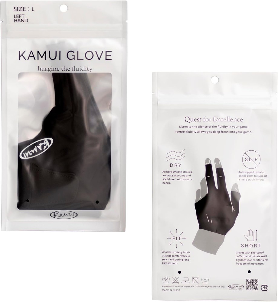 QuickDry Billiard Glove, Left Hand, Black - Large