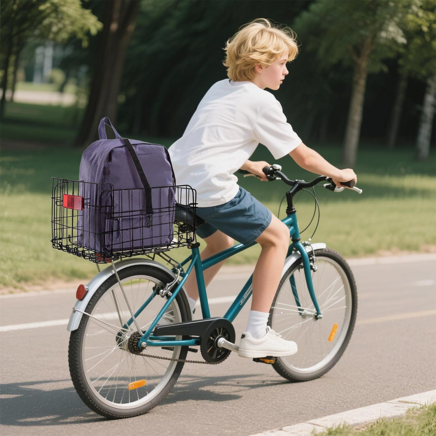 Folding Rear Bike Basket, Quickly Release Metal Wire Bicycle Basket Cargo Rack w