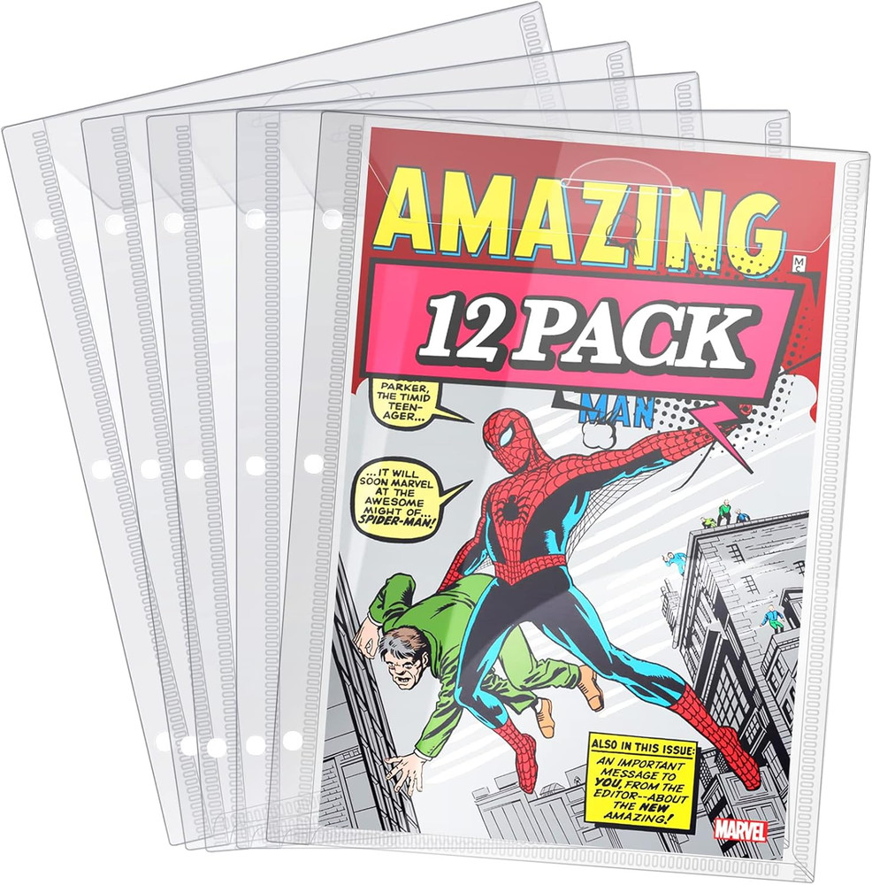 Comic Book Protector Bags, 12-Pack Binder Sleeves for Comics