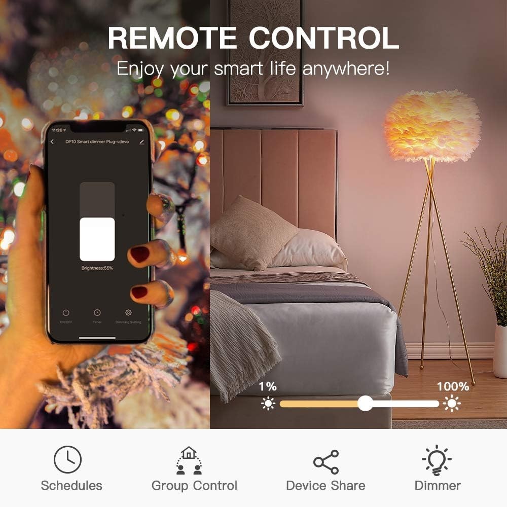 Smart Dimmer Plug for Outdoor Use: 400W Control with Alexa/Google Integration