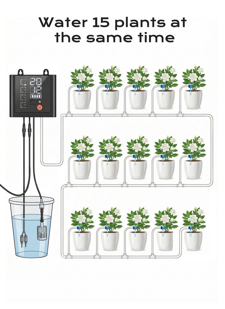 Solar Drip Irrigation System, USB Charging, 49FT, Automatic Plant Watering