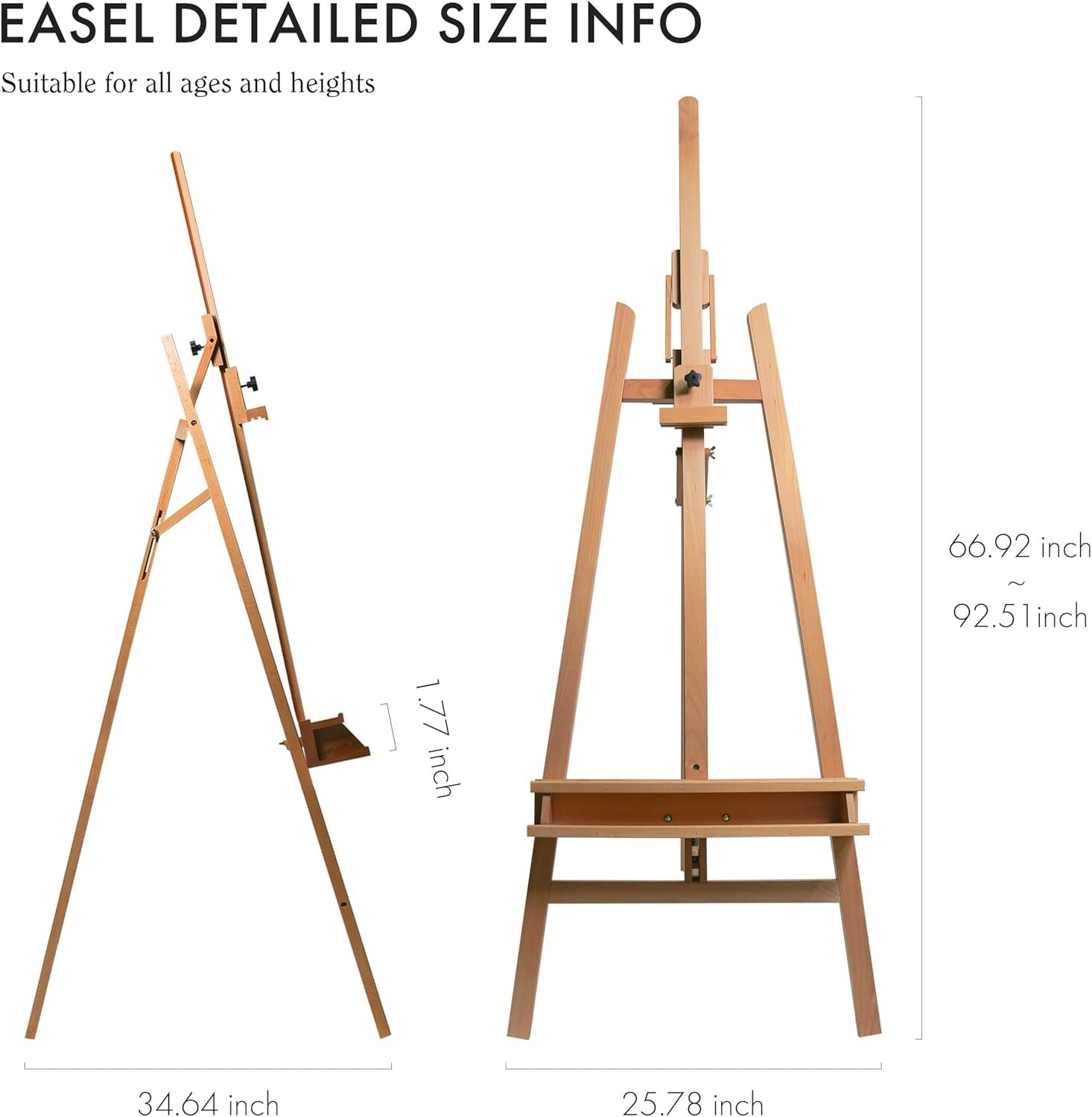 ARTIFY Large Solid Beechwood Painters Easel with Brush Holder for Adults