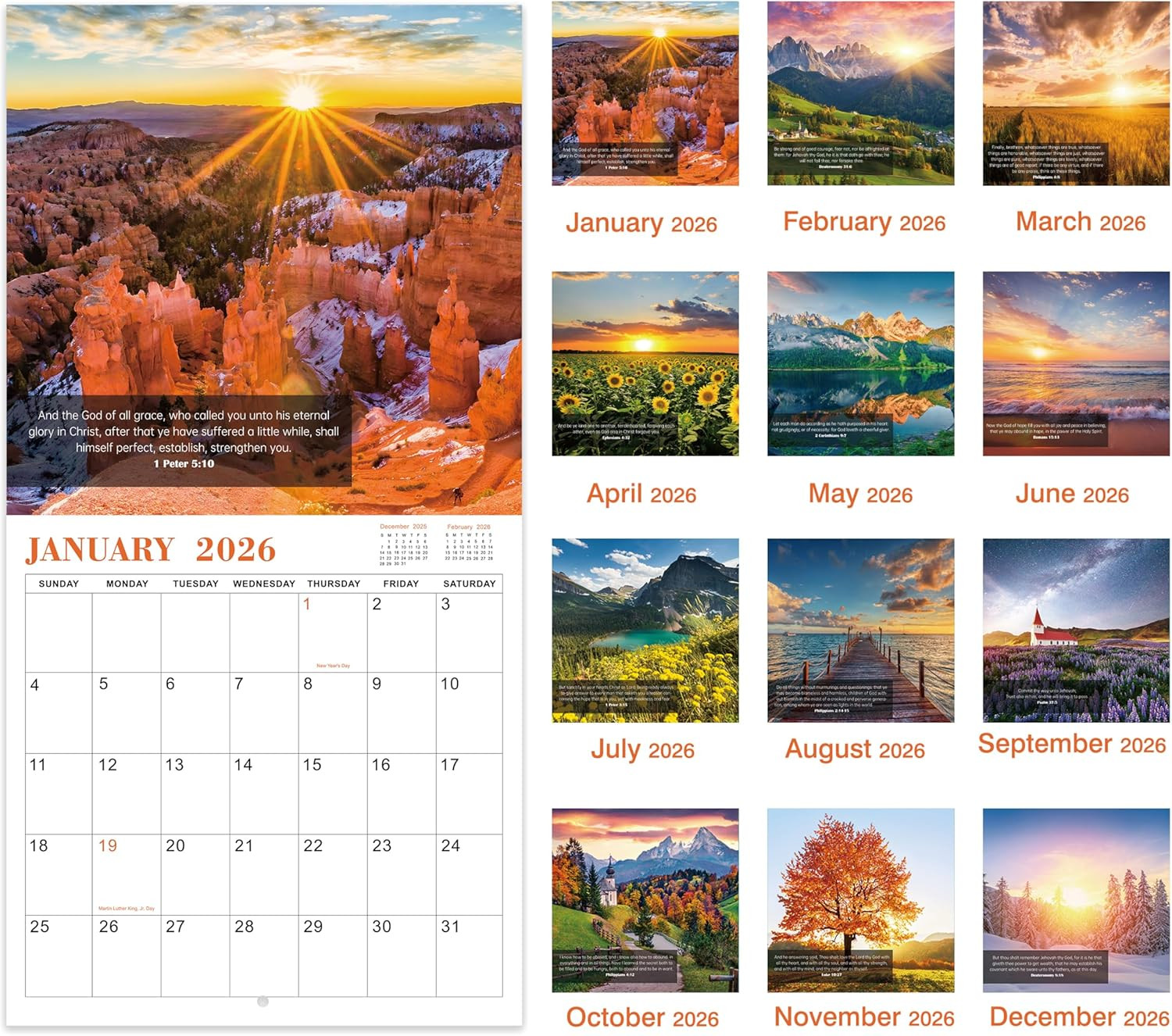 2026 Calendar - Bible Verse Wall Calendar 2026, Jan 2026 - Dec 2026, 12" x 24" (