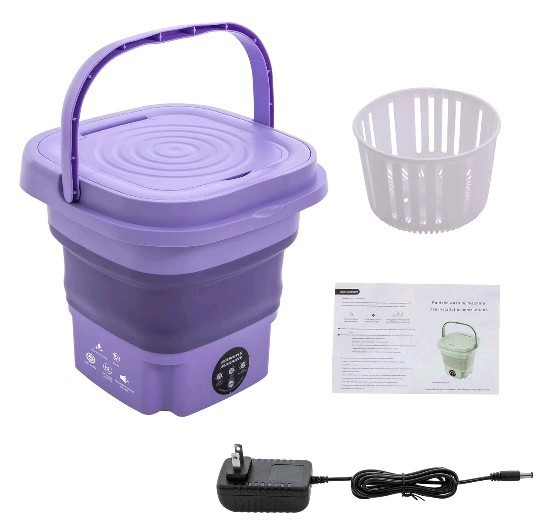 Portable Mini Washing Machine Foldable Multi-Functional w/Drainage Basket PURPLE