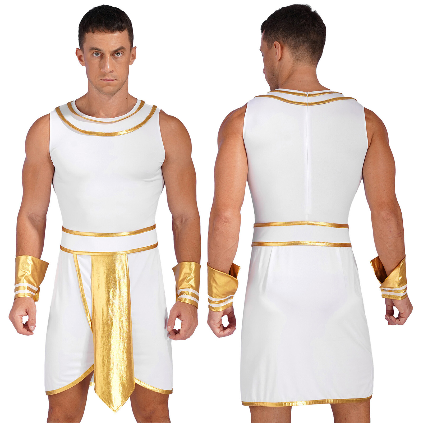 Mens Egyptian Costume Adult Set Toga Outfit Performance With Cuffs Round Neck