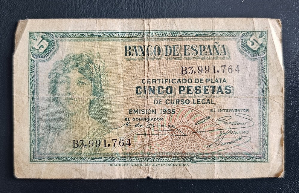 Old Spain Banknote 5 Pesetas 1935