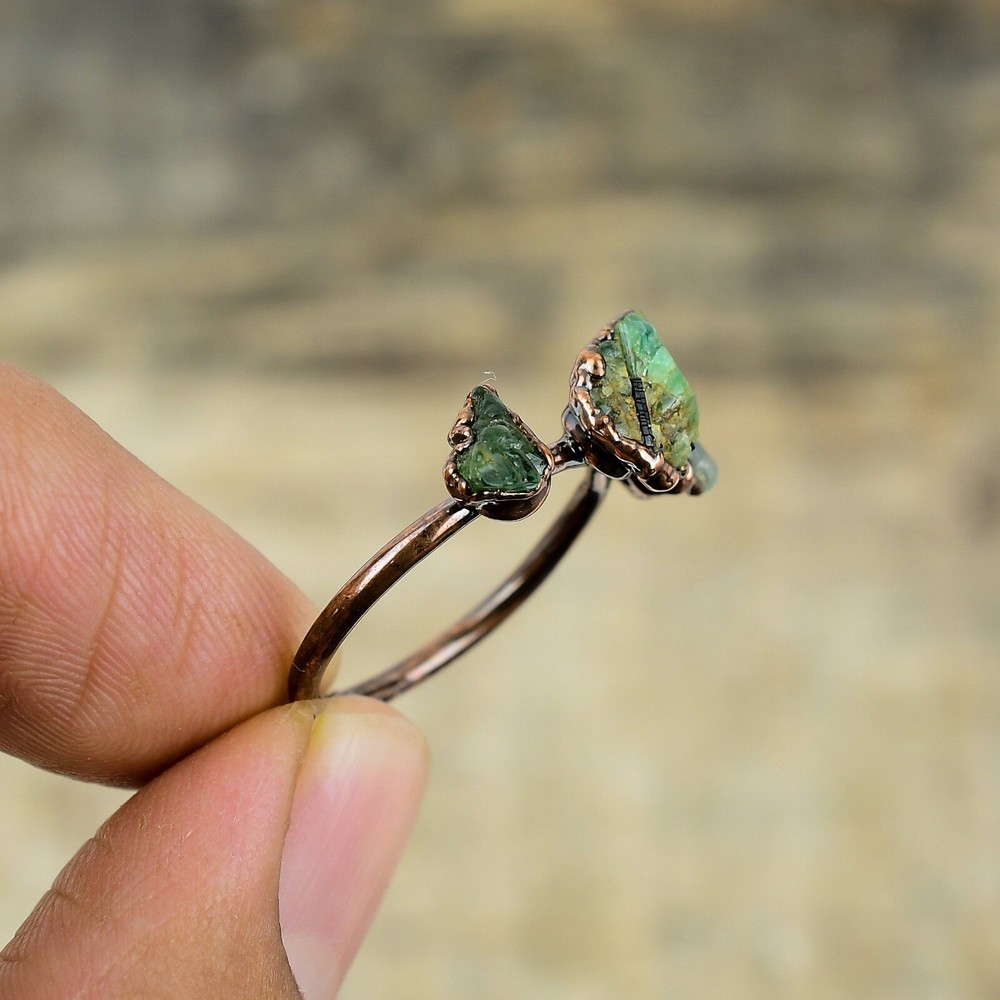 Green Tourmaline Rough Electroformed Adjustable Ring Size Adjustable Copper
