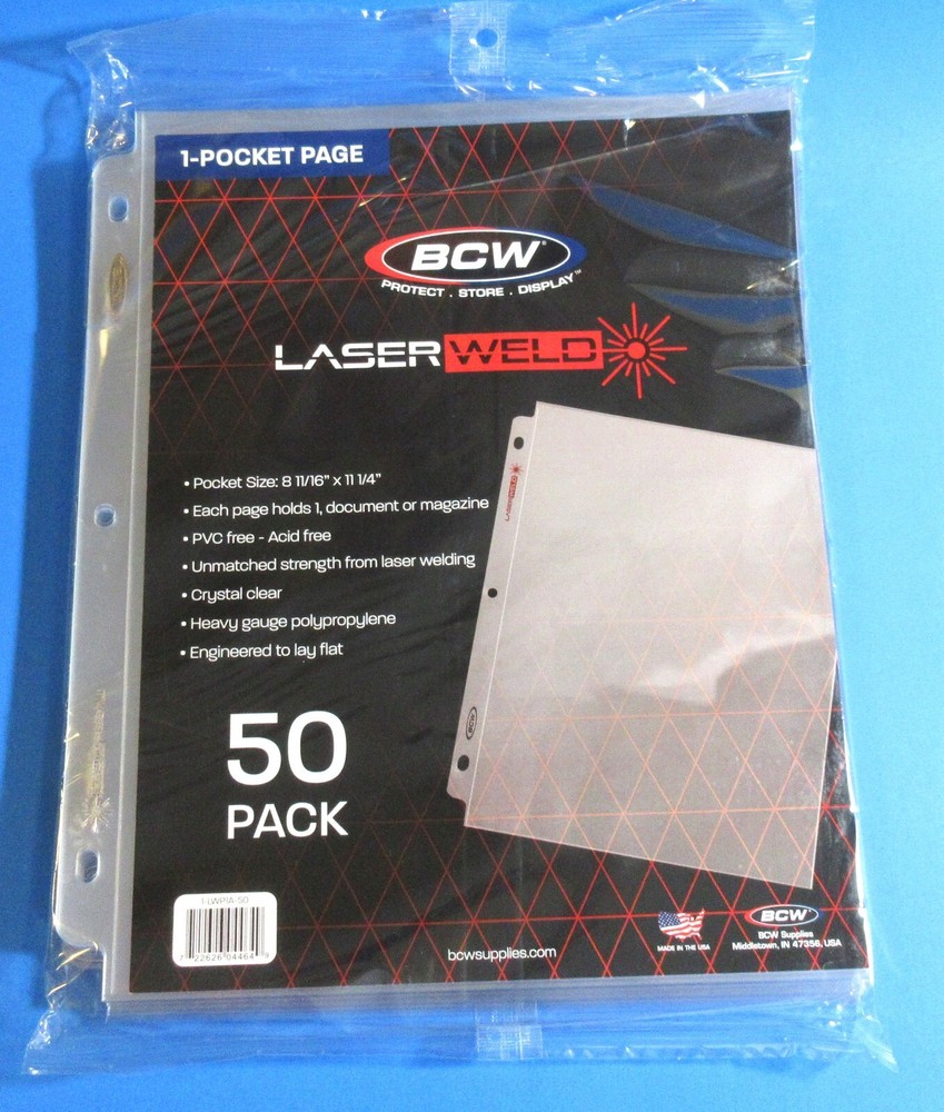 (50)LASERWELD 1-POCKET 8½" x 11" DOCUMENT PAGES,FITS 3-RING BINDER-CRYSTAL CLEAR
