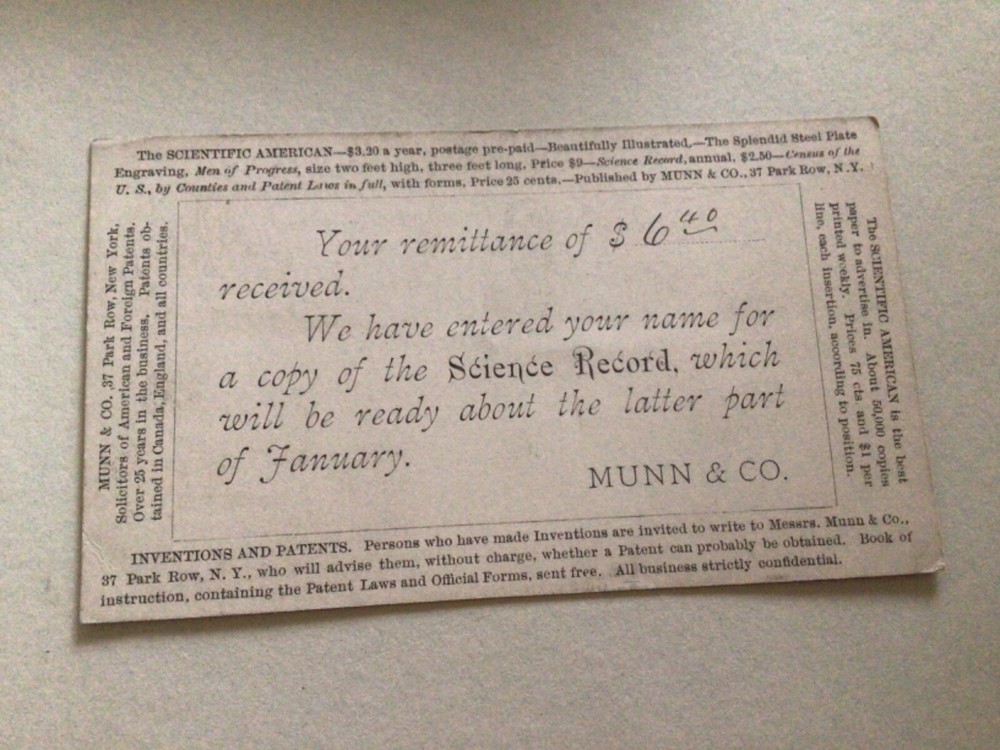 U. S. Science Record Subscription  1880  postcard  A14561