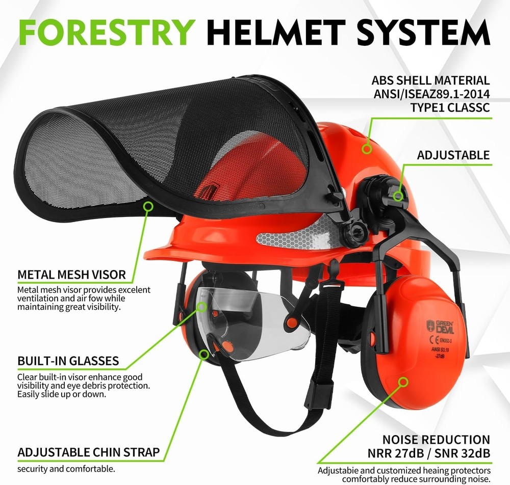 GREEN DEVIL Chainsaw Safety Protective Helmet Forestry with Orange
