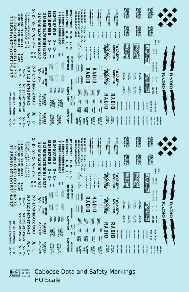 K4 HO Scale Decals Caboose Data and Markings Black